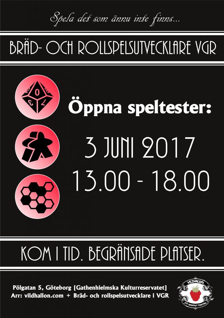 Affisch för öppna speltester i Göteborg 3 juni 2017